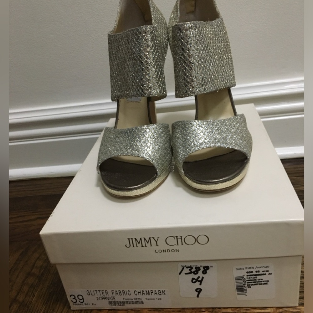 New Jimmy Choo Private Champagne Glitter Sandals - Picture 4 of 5